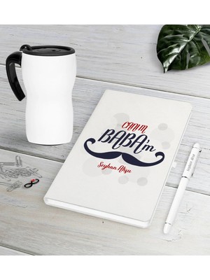 BK Gift Kişiye Özel Canım Babam Beyaz Defter Kalem Termos Mug Seti-8