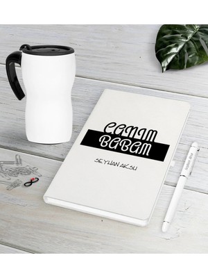 BK Gift Kişiye Özel Canım Babam Beyaz Defter Kalem Termos Mug Seti-4