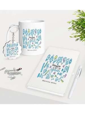 BK Gift Kişiye Özel Dünyanın En Iyi Öğretmeni Kupa Anahtarlık Beyaz Defter Kalem Hediye Seti-15