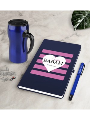BK Gift Kişiye Özel Canım Babam Lacivert Defter Kalem Termos Mug Seti-1