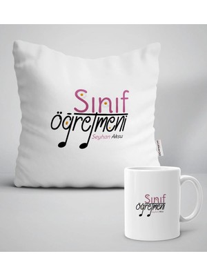 BK Gift Kişiye Özel Sınıf Öğretmeni Beyaz Yastık Kupa Seti-16