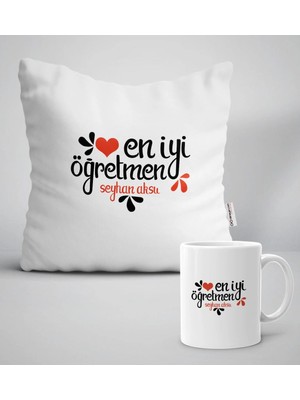 BK Gift Kişiye Özel En Iyi Öğretmen Beyaz Yastık Kupa Seti-6