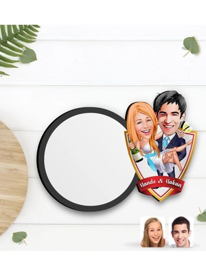 BK Gift Kişiye Özel Evleniyoruz Karikatürlü Ahşap Bardak Altlığı-4