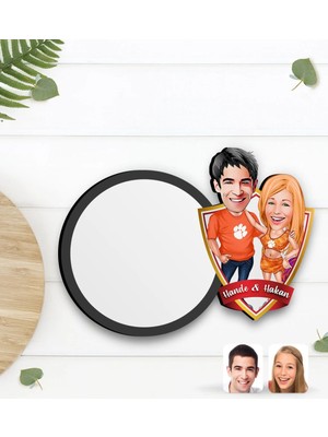 BK Gift Kişiye Özel Sevgililer Karikatürlü Ahşap Bardak Altlığı-54