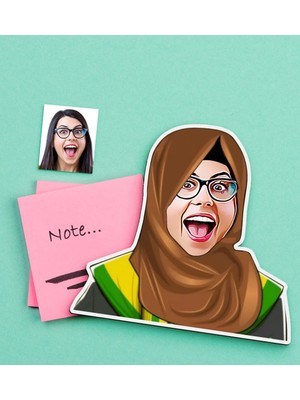 BK Gift Kişiye Özel Tesettürlü Bayan Karikatürlü Ahşap Magnet-2