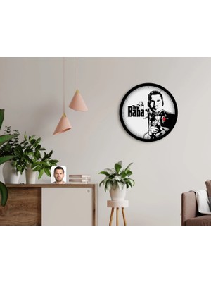 BK Gift Kişiye Özel Godfather Baba Silüet Tasarımlı 45CM Ahşap Duvar Saati-4