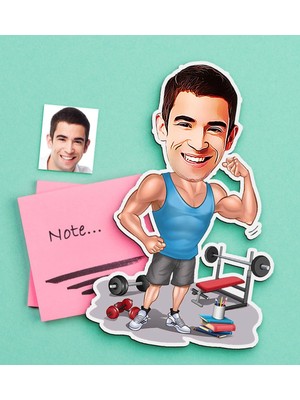 BK Gift Kişiye Özel Bay Sporcu Karikatürlü Ahşap Magnet