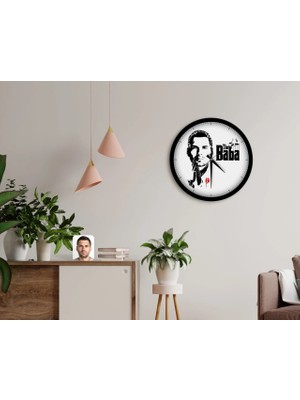 BK Gift Kişiye Özel Godfather Baba Silüet Tasarımlı 45CM Ahşap Duvar Saati-2