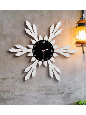 BK Gift Kişiye Özel Kar Tanesi Ahşap Duvar Saati (Model 7b)