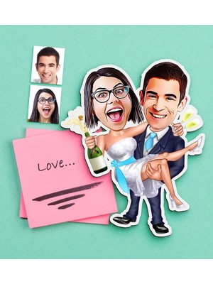 BK Gift Kişiye Özel Evleniyoruz Karikatürlü Ahşap Magnet-4