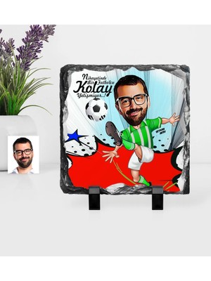 BK Gift Kişiye Özel Bay Futbolcu Yeşil Beyaz Karikatürlü Dekoratif Doğal Taş - 1