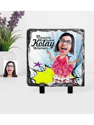 BK Gift Kişiye Özel Bayan Doğum Günü Karikatürlü Dekoratif Doğal Taş - 1