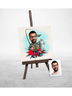 BK Gift Kişiye Özel Balıkçı Karikatür Şovaleli Doğal Taş - 1