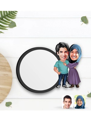 BK Gift Kişiye Özel Sevgililer Karikatürlü Ahşap Bardak Altlığı-61