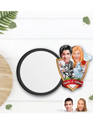 BK Gift Kişiye Özel Evleniyoruz Karikatürlü Ahşap Bardak Altlığı-3