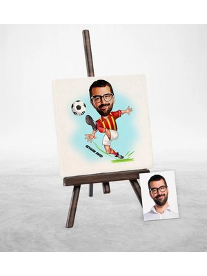 BK Gift Kişiye Özel Futbol Sarı Kırmızı Karikatür Şovaleli Doğal Taş - 1
