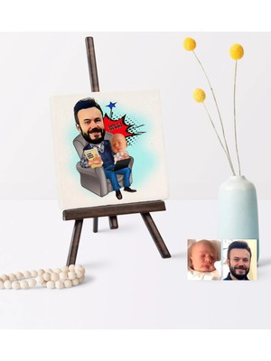 BK Gift Babalar Gününe Özel Baba Oğul Karikatür Şovaleli Doğal Taş - 1