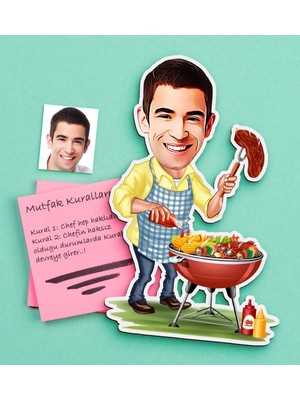 BK Gift Kişiye Özel Bay Chef Karikatürlü Ahşap Magnet-7