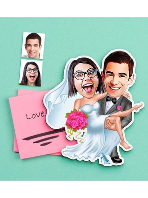 BK Gift Kişiye Özel Evleniyoruz Karikatürlü Ahşap Magnet-9