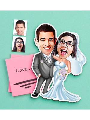 BK Gift Kişiye Özel Evleniyoruz Karikatürlü Ahşap Magnet-5