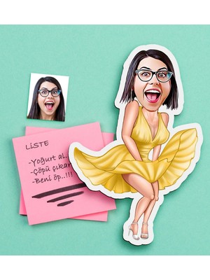 BK Gift Kişiye Özel Bayan Marilyn Monroe Karikatürlü Ahşap Magnet-1