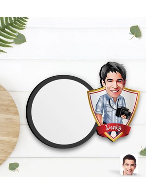 BK Gift Kişiye Özel Erkek Fotoğrafçı Karikatürlü Ahşap Bardak Altlığı-1