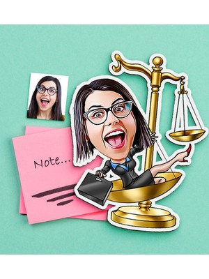 BK Gift Kişiye Özel Bayan Avukat Karikatürlü Ahşap Magnet-4