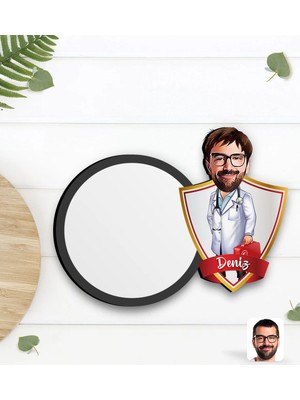 BK Gift Kişiye Özel Erkek Acil Tıp Teknisyeni Karikatürlü Ahşap Bardak Altlığı-1