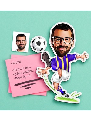 BK Gift Kişiye Özel Bay Sarı Lacivert Futbolcu Karikatürlü Ahşap Magnet