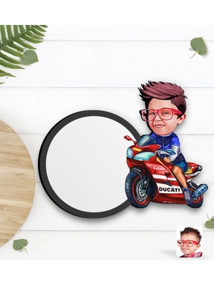 BK Gift Kişiye Özel Motorcu Çocuk Karikatürlü Ahşap Bardak Altlığı-1