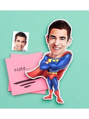 BK Gift Kişiye Özel Süperman Karikatürlü Ahşap Magnet