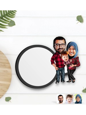 BK Gift Kişiye Özel Tesettürlü Aile Karikatürlü Ahşap Bardak Altlığı-2