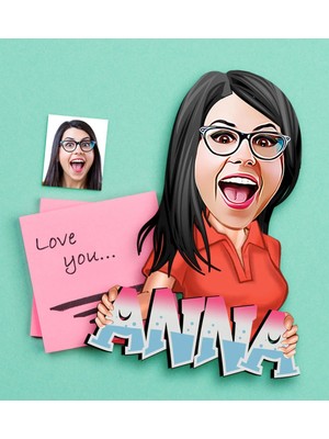 BK Gift Kişiye Özel Isimli Bayan Karikatürlü Ahşap Magnet-1