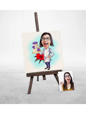 BK Gift Kişiye Özel Bayan Pasta Şefi Karikatür Şovaleli Doğal Taş - 1