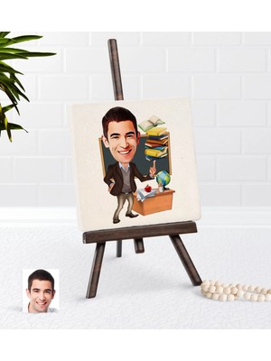 BK Gift Kişiye Özel Erkek Öğretmen Karikatürlü Şovaleli Doğal Taş-2