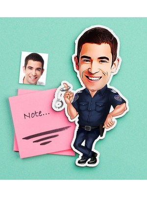 BK Gift Kişiye Özel Bay Polis Karikatürlü Ahşap Magnet-2