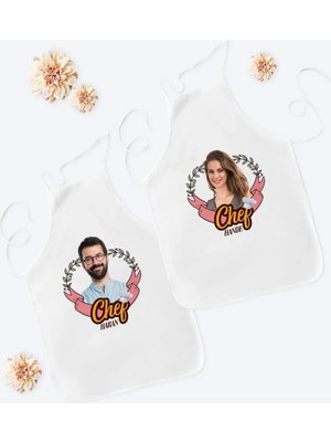 BK Gift Kişiye Özel Ikili Erkek ve Kadın Chef Beyaz Mutfak Önlüğü Seti-1