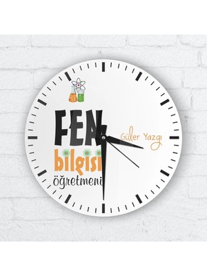 BK Gift Kişiye Özel Fen Bilgisi Öğretmeni Cam Duvar Saati