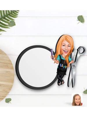 BK Gift Kişiye Özel Kadın Kuaför Karikatürlü Ahşap Bardak Altlığı-1