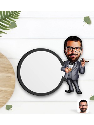 BK Gift Kişiye Özel Erkek Patron Karikatürlü Ahşap Bardak Altlığı-3
