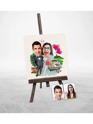 BK Gift Kişiye Özel Evleniyoruz Karikatür Şovaleli Doğal Taş - 1