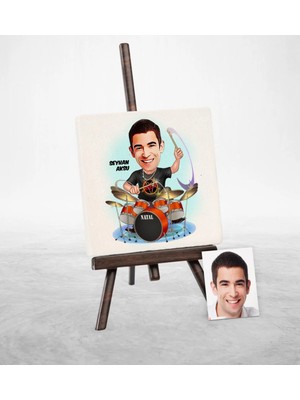 BK Gift Kişiye Özel Baterist Karikatür Şovaleli Doğal Taş - 1