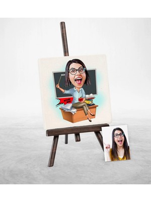BK Gift Kişiye Özel Bayan Öğretmen Karikatür Şovaleli Doğal Taş - 2