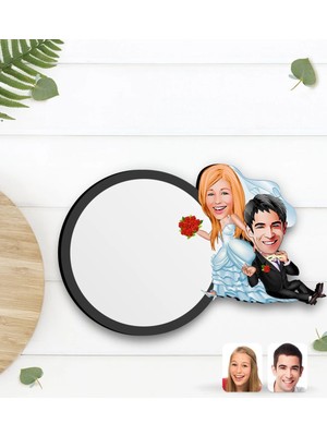 BK Gift Kişiye Özel Evleniyoruz Karikatürlü Ahşap Bardak Altlığı-2