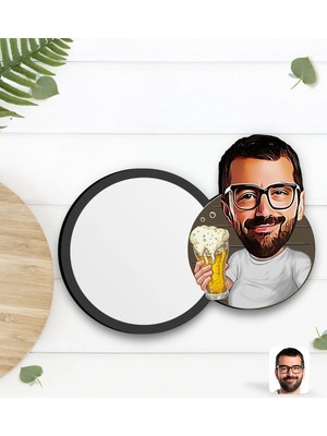 BK Gift Kişiye Özel Erkek Karikatürlü Ahşap Bardak Altlığı-51