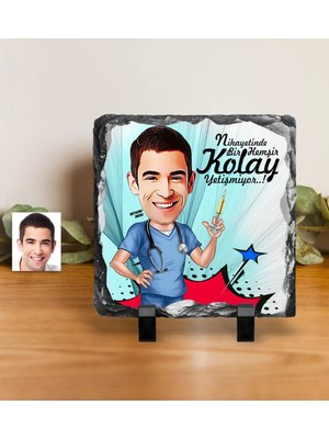 BK Gift Kişiye Özel Bay Hemşir Karikatürlü Dekoratif Doğal Taş - 1
