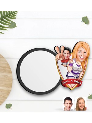 BK Gift Kişiye Özel Sevgililer Karikatürlü Ahşap Bardak Altlığı-30