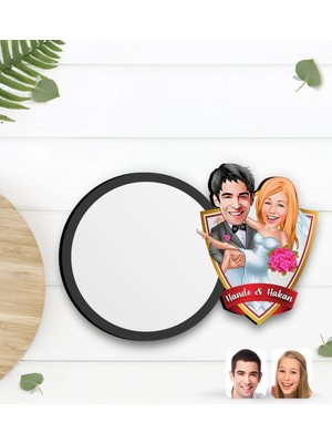 BK Gift Kişiye Özel Evleniyoruz Karikatürlü Ahşap Bardak Altlığı-9