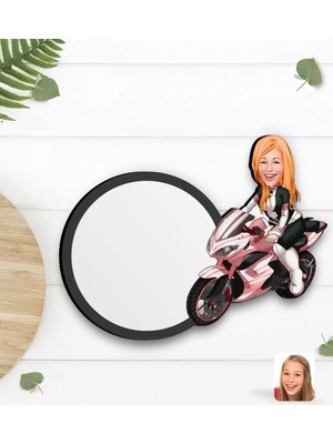 BK Gift Kişiye Özel Kadın Motorcu Karikatürlü Ahşap Bardak Altlığı-2