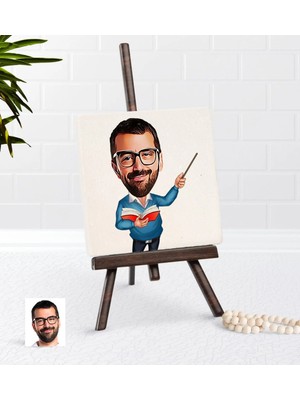 BK Gift Kişiye Özel Erkek Öğretmen Karikatürlü Şovaleli Doğal Taş-4